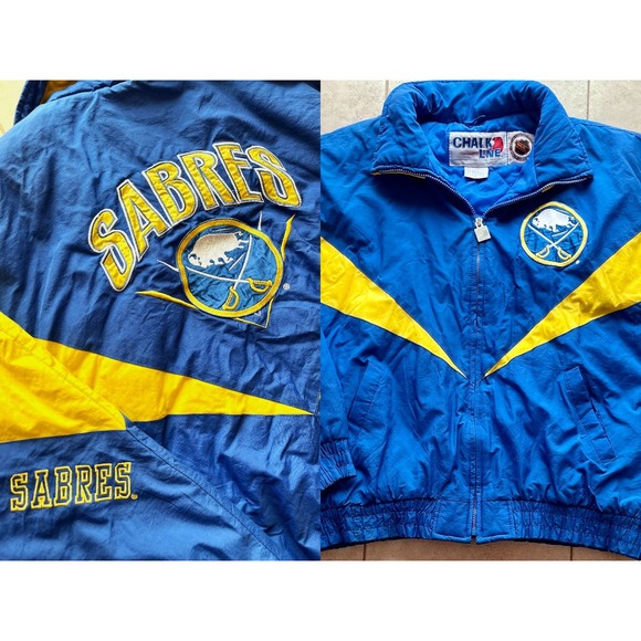 Buffalo Sabres 90s Chalk Line puffer jacket zip L blue yellow NHL hockey vintage